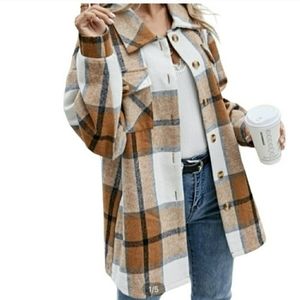 Shein Womens Jacket Button Front Patch Pocket Plaid Shacket Size Medium Buffalo